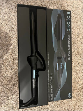 New in Box BIO IONIC Long Barrel Styler Curling Iron Black